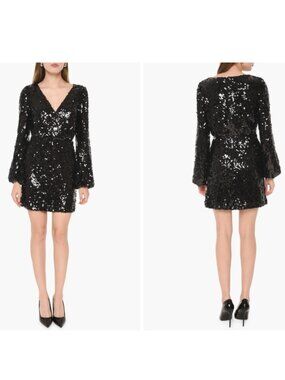 Wayf Carrie Black Sequin Long Sleeve Mini Dress - Size M - NWT
